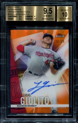 Topps Finest Lucas Giolito Orange Refractor Auto Rookie Fa Lg