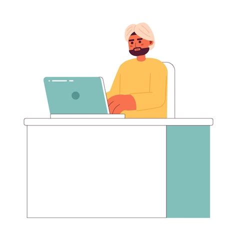 Premium Vector Indian Man In Turban Typing On Laptop 2d Vector