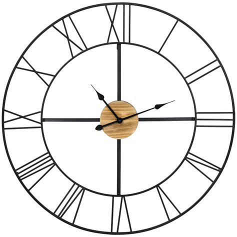 Homcom 36 Inch Large Wall Clock Silent Non Ticking Wood Metal Farmhouse Roman Numeral Clocks