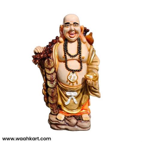 Glossy Fiber Laughing Buddha Statue Fengshui Product For Decoration