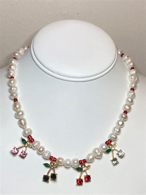 Cherry Necklace Freshwater Pearl Necklace Fruit Necklace Etsy Cherry Necklace Fruit