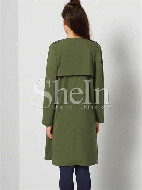 Army Green Long Sleeve Trench Coat Shein Sheinside