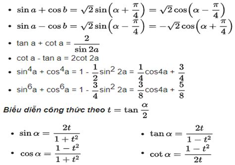 Công thức lượng giác lớp 11 cơ bản - nâng cao