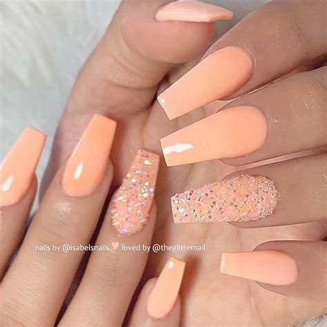 Theglitternail 🎀 Get Inspired On Instagram “ 🍑 🍑 Bright Peach And Crystal Pixie On Coffin