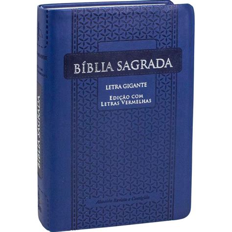 Bíblia sagrada letra gigante índice capa couro sintético azul almeida