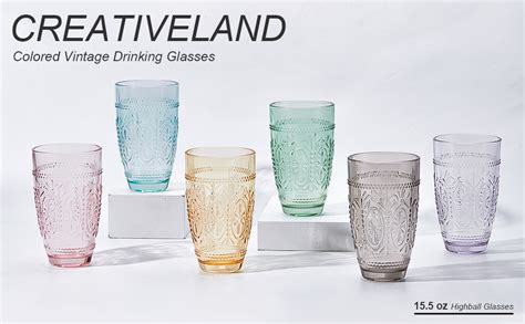 Amazon CREATIVELAND Colored Vintage Drinking Glasses Set Of 4 15