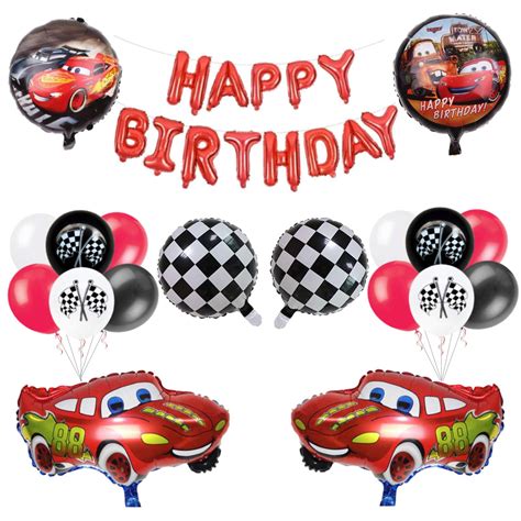 Happy Birthday Set Cars Lightning Mcqueen Balloons For Kids Birthday