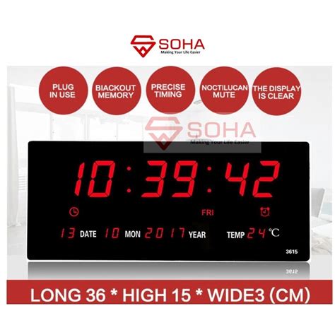 Jual JD 4622 Jam Dinding Digital Ada Alarm Layar Besar 47 X 23 Cm LED