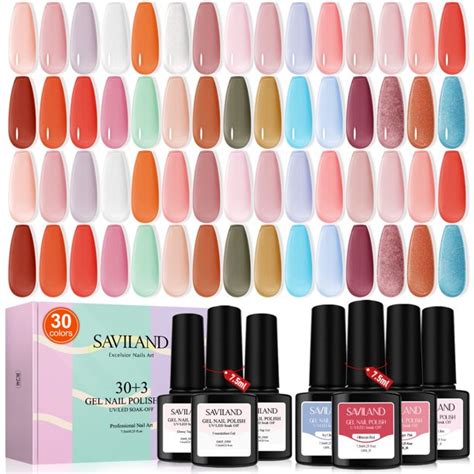 Saviland 33pcs Gel Nail Polish Sets Soak Off U V Led Gel Nail Polish Kit With Base Nail Coat