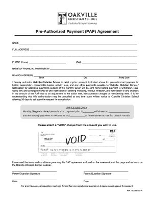 Fillable Online Pre Authorized Payment Pap Agreement Fax Email Print