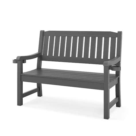 Lue Bona Lowis Dark Grey Person Plastic Outdoor Bench With Cup Holder