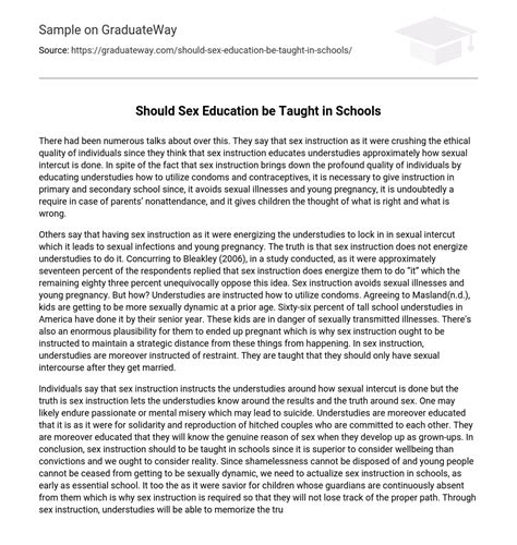 Should Sex Education Be Taught In Schools Essay Example GraduateWay