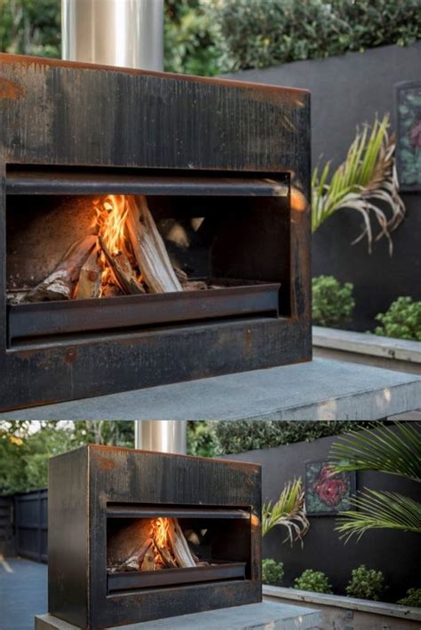 Outdoor Freestanding Wood Fire With Coreten Cabinet Modern Outdoor