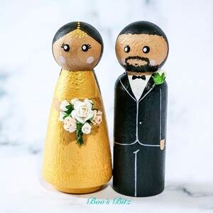 Indian Wedding Bride And Groom Peg Dolls Personalised Cake Topper