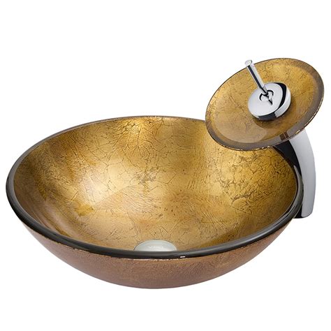 Shop VIGO Vessel Sink & Faucet Set Liquid Gold Glass Vessel Round ...