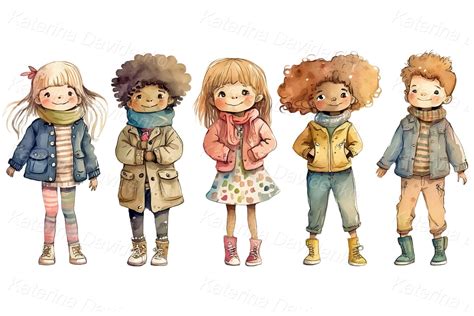 Cartoon kids standing in row clipart | People Illustrations ~ Creative ...