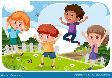 Happy Kids Playing Outdoor Background Vector Illustration ...