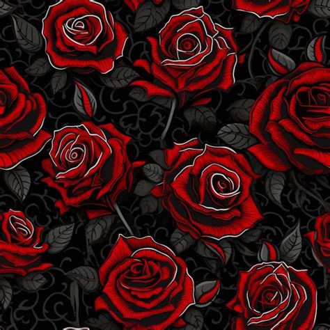 Premium AI Image | Seamless pattern with red roses on a black background.