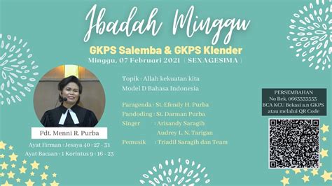 Ibadah Minggu GKPS Salemba GKPS Klender 7 Feb 2021 YouTube