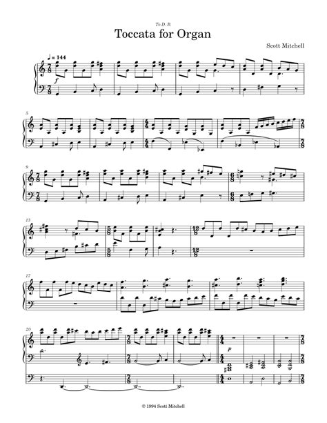 Toccata For Organ Sheet Music For Organ Solo