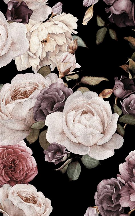 Purple And Pink Dark Floral Wallpaper Mural Hovia Vintage Floral Wallpapers Floral Wallpaper