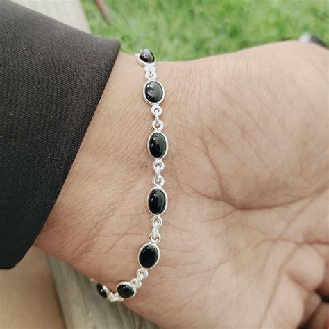 Black Onyx Gemstone Bracelet Silver Beaded Bracelet 925 Sterling Silver Bracelet Ebay