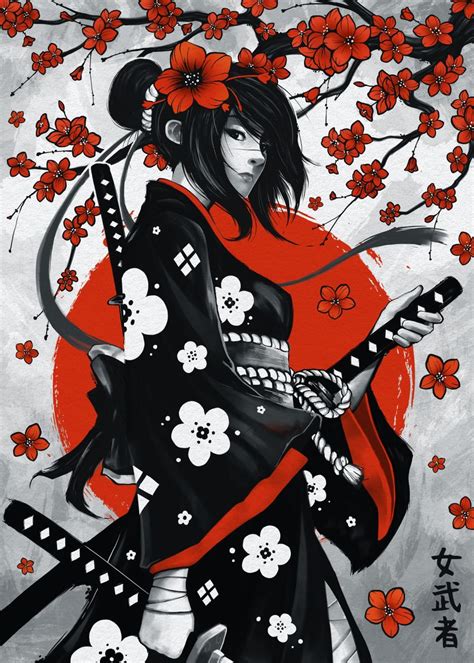 Japanese Female Samurai Poster Picture Metal Print Paint By B