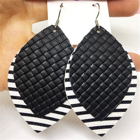 Black And White Striped Earrings Striped Leather Earrings Black