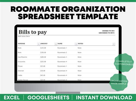 budgets  roommates budget planner  roommates chores list etsy uk