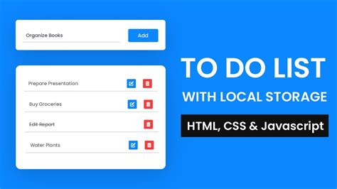 To Do App With Local Storage Step By Step Javascript Project Youtube