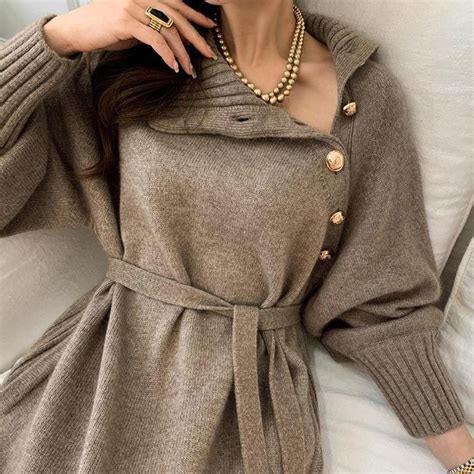 Jual Import Hae Ra Woman Knit Winter Long Dress High Neck Baju Terusan