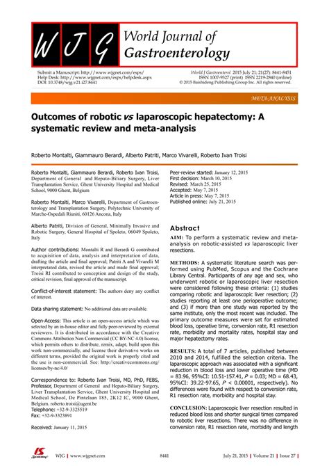 Pdf Outcomes Of Robotic Vs Laparoscopic Hepatectomy A Systematic