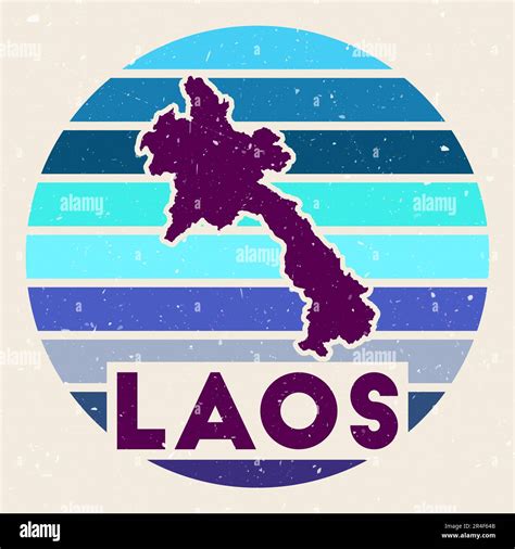 Laos Logo Sign With The Map Of Country And Colored Stripes Vector