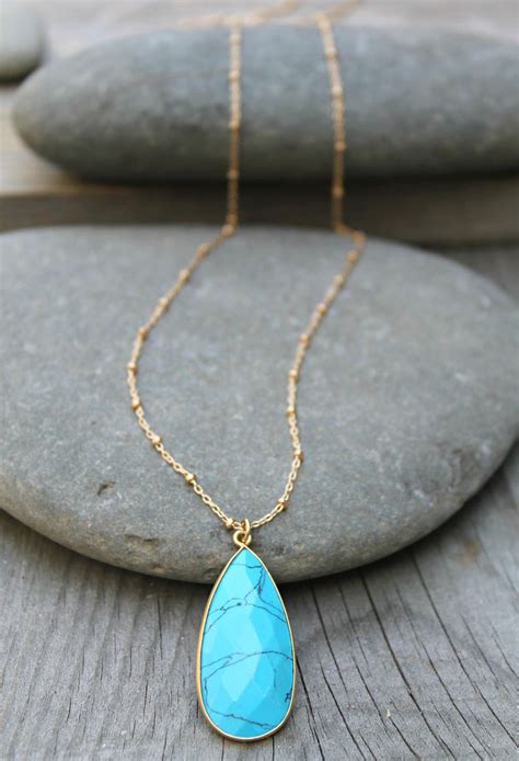 Turquoise Necklace Genuine Turquoise Large Teardrop Etsy Canada