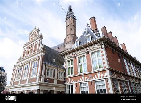 market square architecture  center  haarlem netherlands stock