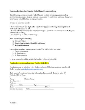 Fillable Online Athletics Hall Of Fame Nomination Form Docx Fax Email