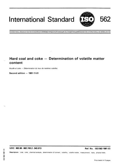 ISO 562 1981 Hard Coal And Coke Determination Of Volatile Matter