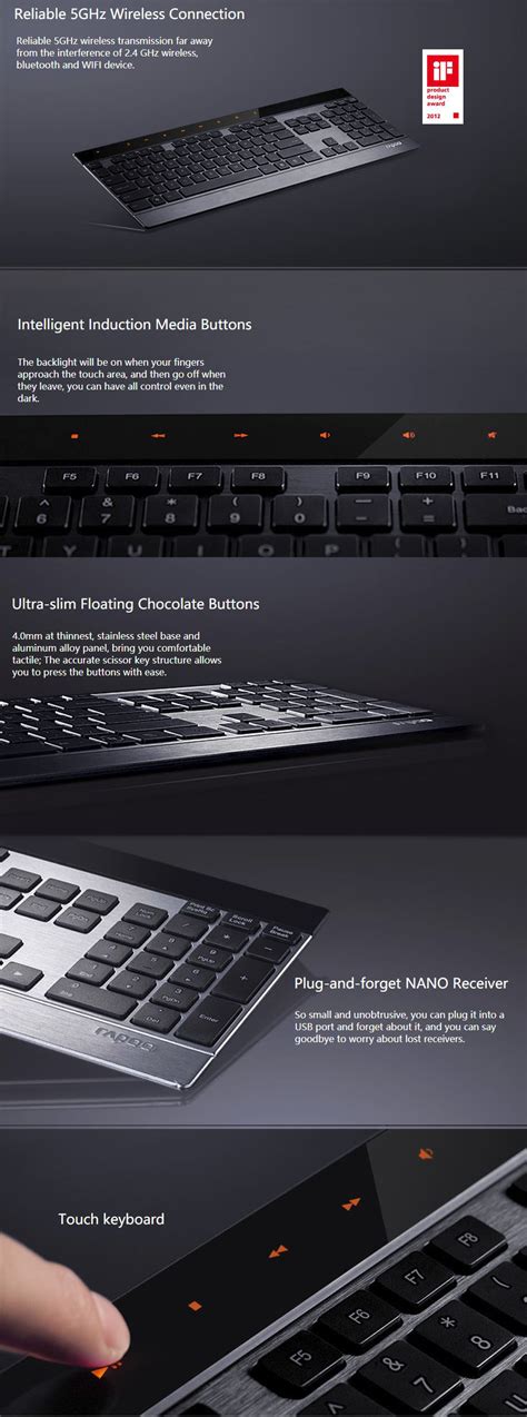 Rapoo E G Wireless Ultra Slim Touch Keyboard Black