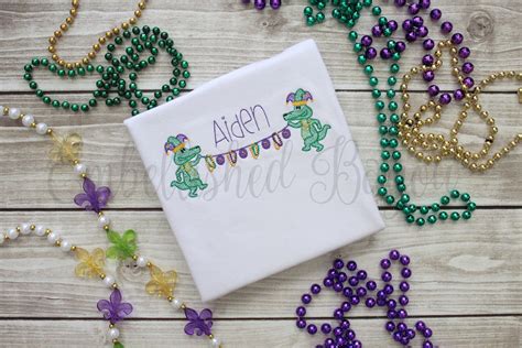 Mardi Gras Alligator With Beads Sketch Stitch With Name Mardi Gras