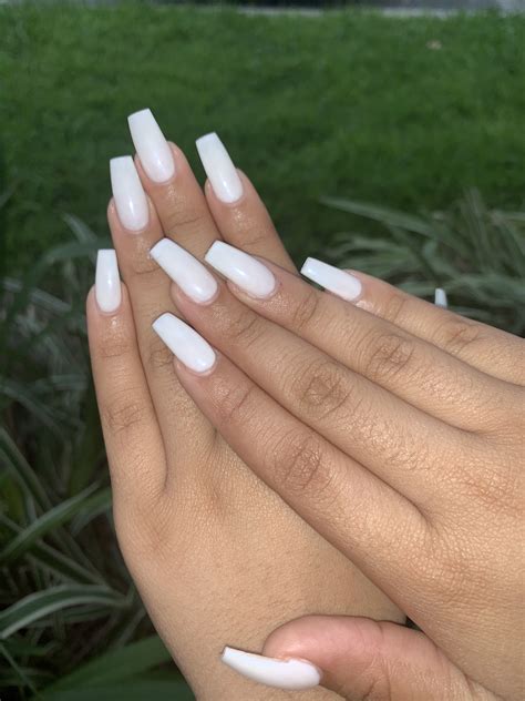 White Coffin Acrylic Nails Yang Yin Gel Designs