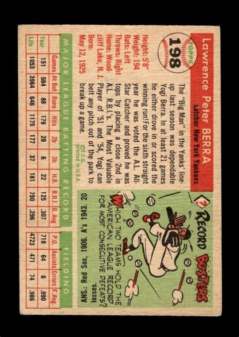 1955 Topps Set Break 198 Yogi Berra LOW GRADE Crease GMCARDS EBay