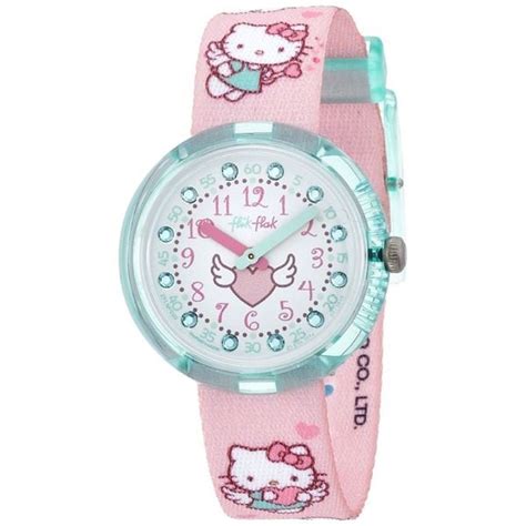 Swatch Kids Zflnp020 Flik Flak Hello Kitty Crystal Pink Nylon Watch