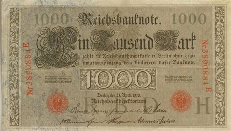 Berlin Reichsbanknote 21 April 1910 1000 Mark 40020 Nr