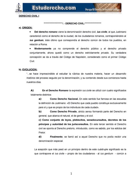 Apuntes Derecho Civil Derecho Civil I Derecho Civil A Origen