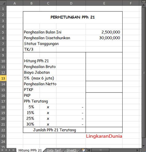 Cara Menghitung Pajak PPh 21 Di Microsoft Excel LingkaranDunia