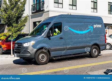 August 24 2019 San Mateo Ca Usa Amazon Van Branded With The