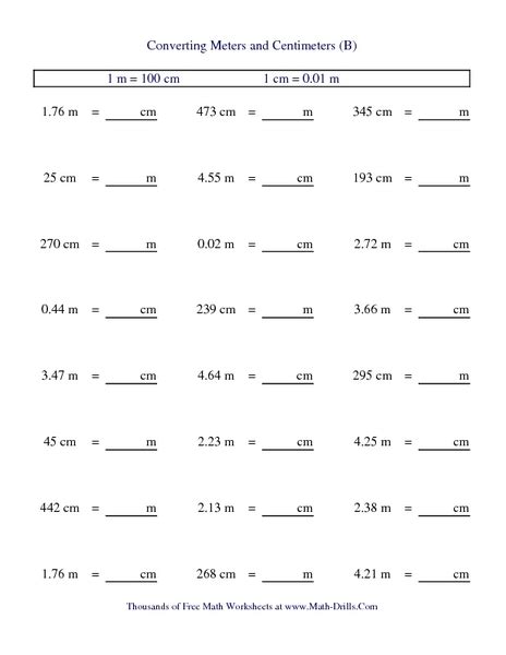 Converting Meters and Centimeters Worksheet for 3rd - 5th Grade ...