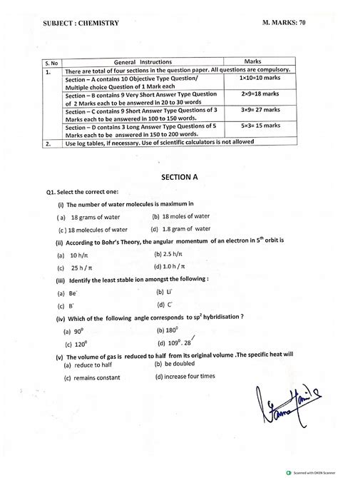 Chemistry Model Paper Class Image To U