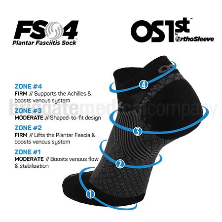 OS1st FS4 Plantar Fasciitis Sock Black Large Pkt 2 US M 10 13 W 11