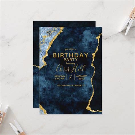 Navy Blue Gold Foil Birthday Party Invitation Zazzle Gold